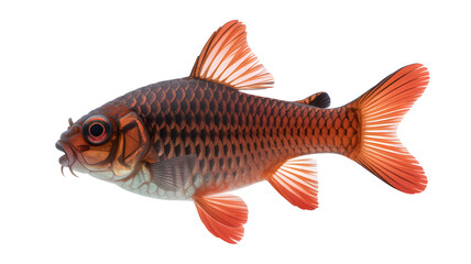 Fototapeta premium Vibrant cherry barb fish showcasing its striking red coloration and distinctive horizontal stripes against a black background