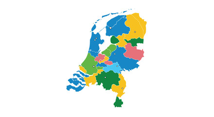 Detailed political map of the Netherlands, featuring its twelve provinces in diverse colors and marking their capital cities.