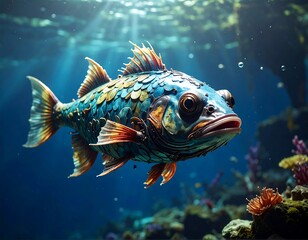 Fantastic, intricate aquatic life with beautiful, reflective scales