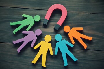 Magnet attracting colorful human figures
