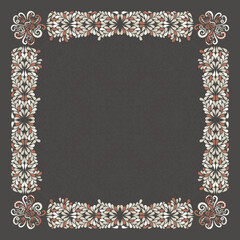 vintage frame with floral ornament and dark colored border background motif for square hijab