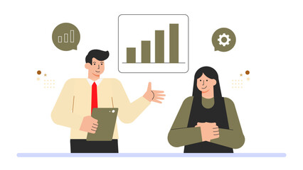 Business People Discussing Investment Portfolio Flat Vector Illustration