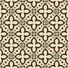 Naklejka premium Abstract seamless pattern with geometric circles and floral ornament for wallpaper, textile, and retro decoration design