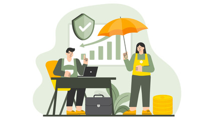 Business Insurance and Risk Protection Flat Vector Illustration