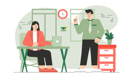 Flat Design Coworking Space and Shared Office Flat Vector Illustration