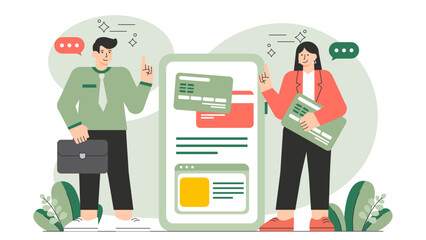 Business Credit Card and Online Payment Flat Vector Illustration