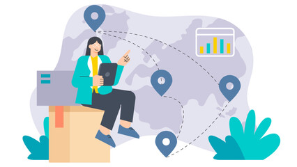 Flat Design Import and Export Business Concept Flat Vector Illustration