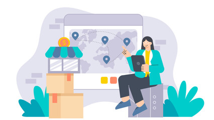 Cross-Border Business E-Commerce Platform Flat Vector Illustration