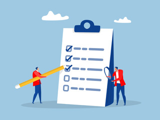 business people with pencil and checklist clipboard,Task checklist, clipboard with to do list checkmark todo list clipboard or project status report, plan to finish work concept vector