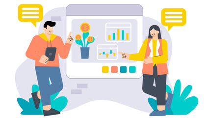 Business People Discussing Investment Portfolio Flat Vector Illustration