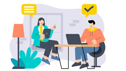 Flat Design Coworking Space and Shared Office Flat Vector Illustration