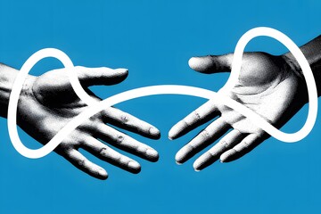 Two hands reaching out with connecting circles