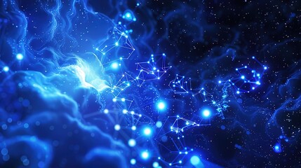 Obraz premium Protoplanetary disk with glowing organic molecules resembling cosmic constellations. 