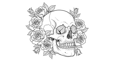 Skull and roses, a symbol of life and death