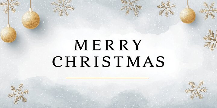 Festive holiday illustration featuring golden ornaments and snowflakes on a soft blue background, conveying a joyful and cheerful Christmas atmosphere with elegant typography