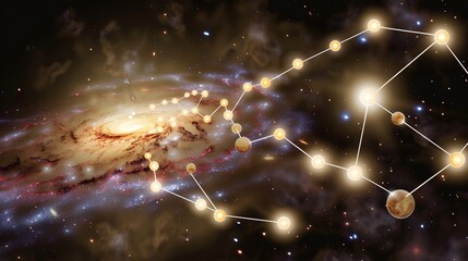 Protoplanetary disk with glowing organic molecules resembling cosmic constellations.
