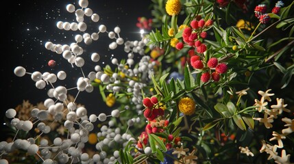 Protoplanetary disk with glowing organic molecules resembling cosmic constellations.
