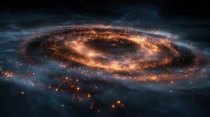 Protoplanetary disk with glowing organic molecules resembling cosmic constellations.
