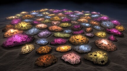 Protoplanetary disk with glowing organic molecules resembling cosmic constellations.

