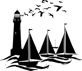 sailing ship silhouette, boat, sailboat, sail, sea, sailing, ship, water, ocean, vector, silhouette, illustration, travel, nautical, sky, nature, summer, sails