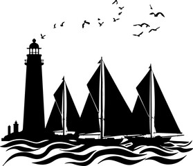 sailing ship silhouette, boat, sailboat, sail, sea, sailing, ship, water, ocean, vector, silhouette, illustration, travel, nautical, sky, nature, summer, sails