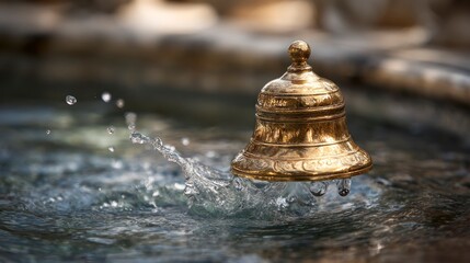 Brass bell splashing water