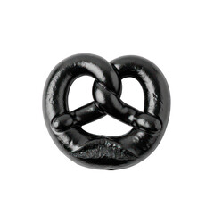 Glossy black pretzel for a modern food presentation on white background
