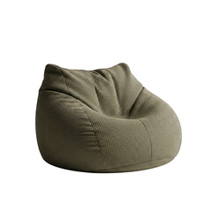 Comfortable olive green bean bag chair on a solid on white background