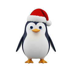 Cute penguin wearing a santa hat standing against a for christmas on white background