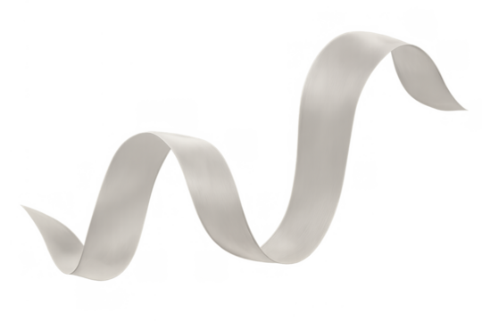 Ribbon flowing in elegant wave, white silk fabric swirling, creative decorative element with transparent background