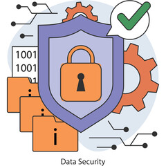 Digital Data Security Shield With Padlock Gear And Binary Code Elements On Transparent Background Representing Cyber Protection And Network Safety