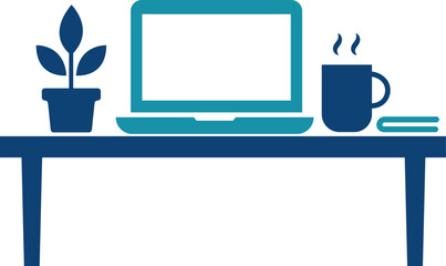 Work desk icon representing office workspace, computer desk, and professional workstation. Perfect for business, home office, and productivity projects.