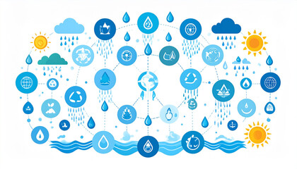Clean Vector Infographic of Water Cycle with Icons