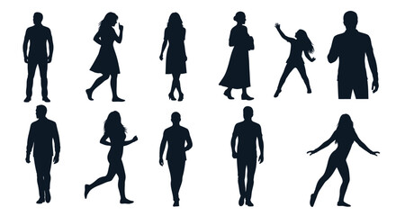 Collection of diverse silhouette figures depicting people in various poses