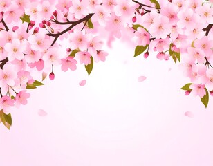 Pink cherry blossoms blooming on branches with falling petals