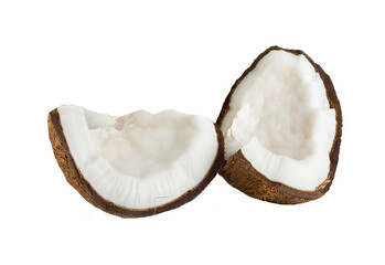 Two halves of a coconut isolated on transparent background