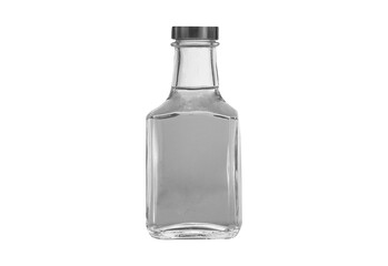 Clear glass bottle with black cap isolated on transparent background