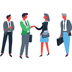 Diverse Business Professionals in Pixelated Art Style Meeting and Standing White Background
