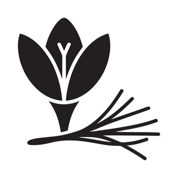 Stylized black and white icon of a saffron flower and stigmas