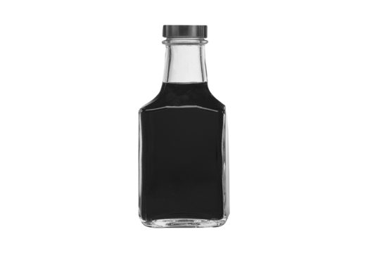 Glass bottle with dark liquid isolated on transparent background