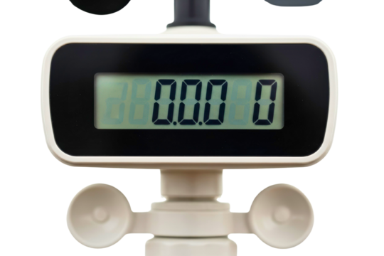 Modern digital anemometer for measuring wind speed and direction isolated on transparent background