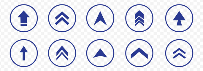 Set swipe up arrows icons. Different black arrows sign upwards. Scroll or swipe up. Graphic vector elements for web, applications, infographic, social. Blue Color. Eps 10