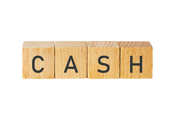 Wooden blocks spelling cash isolated on transparent background