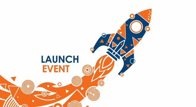 Bold rocket launch event graphic perfect for startup branding and innovative technology product promotion to create buzz and excitement for your brand