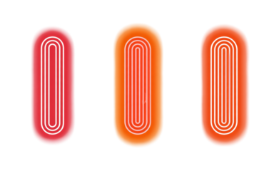 Three glowing oval shapes with concentric lines in red orange and pink abstract background
