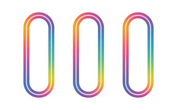 Three Oval Neon Frames With Rainbow Gradient Colors On Black Background single line