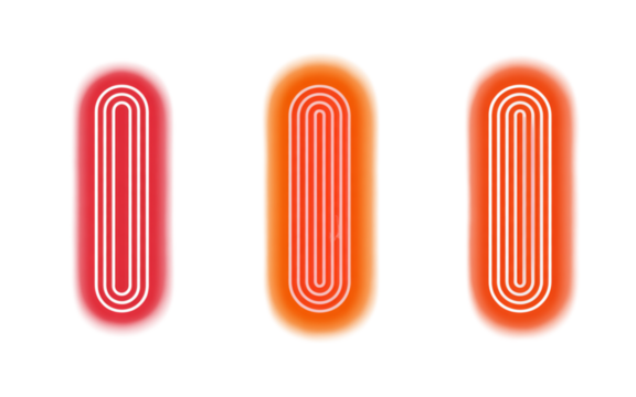 Three glowing oval shapes with concentric lines in red orange and pink abstract background
