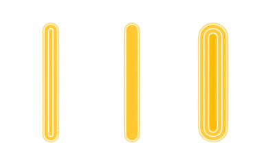 Three yellow glowing tube shapes with white outlines abstract background