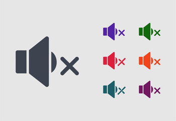 Colorful Mute Speaker Icon Set for User Interface Design.