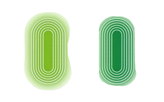 Two Green Oval Shapes with Concentric Lines on Black graphic design